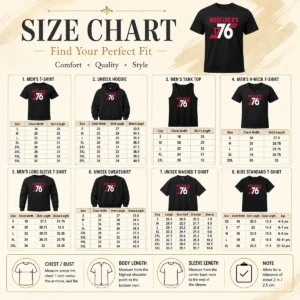 Size chart for Hot Resist Like It'S 1776 American Revolution shirt with measurements in inches and cm