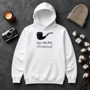 Nice Asexual Pride Rene Magritte Ceci N Est Pas Allosexuel hoodie in black with colorful pride design on front