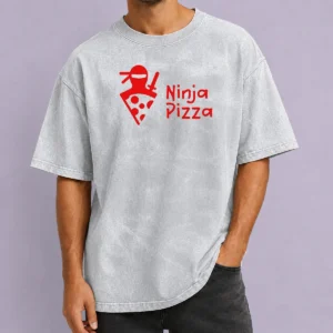 Nice Ninja Pizza Martial Arts Character Food Illustration Washed T-Shirt