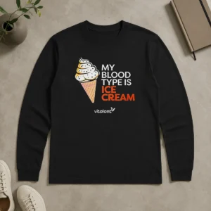 Pretty Vitalant My Blood Type Is ICE Cream Long Sleeve Shirt in white with colorful graphic print