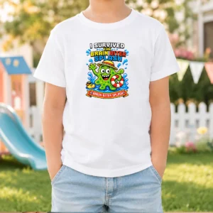 Funny Brain Biter Splash Pixel Survival Kids T Shirt in bright colors, short sleeve cotton tee for children
