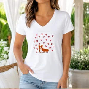 Pretty Cute Corgi Dog Valentines Day V-Neck Shirt
