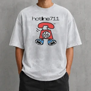 Hot Telephone Cartoon Hotline711 Washed T-Shirt