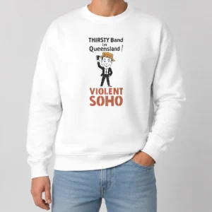 Good Pretty Violent Soho Mr Soho Thirsty Band Queensland Sweater in a classic crewneck style with bold graphic print