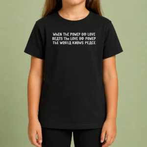 Awesome Funny Power Of Love Kids T Shirt in bright colors, featuring a playful graphic design on a soft cotton fabric