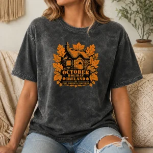 Pretty Nice October Holiday Ireland Cozy Stencil For Family Washed T-Shirt