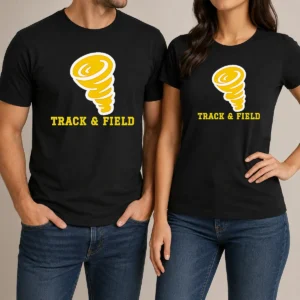 Original Tornado Track And Field Athletics Logo t shirt in black, featuring a classic athletic logo on the front