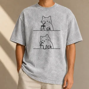 Official Hot Drinking Cat Washed T Shirt featuring soft fabric and vintage washed look