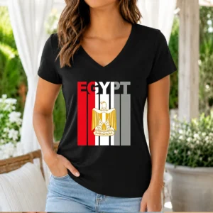 Pretty Egypt Flag Eagle Coat Of Arms V-Neck Shirt
