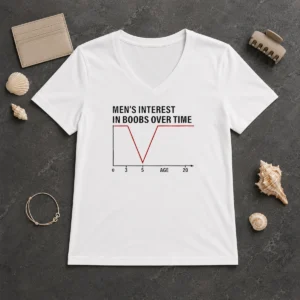Premium Men'S Interest In Boobs Over Time Chart Humor 0 To 20 Age Line Graph printed on a black v neck shirt