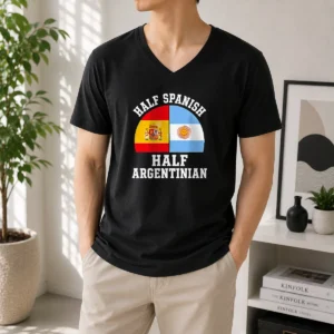 Official Half Spanish Half Argentinian Flags V-Neck Shirt