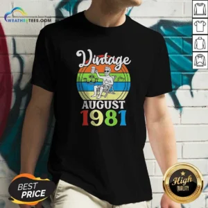 Hot Vintage August 1981 V Neck Shirt v neck optimized showing a classic vintage style with a soft fitted V neck cut