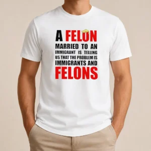 Pretty Trump Hair A Felon Married To An Immigrant Is Telling US That The Problem Is Immigrants An graphic t shirt in black, front view