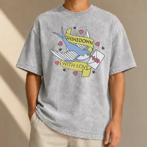 Nice Original From Shinedown With Love Swallow Bird Carrying Letter Rock Music Washed T-Shirt