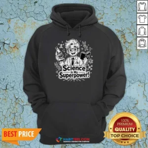 Good Science Is My Superpower Line Art Hoodie hoodie optimized shown in black with front pocket and drawstring hood
