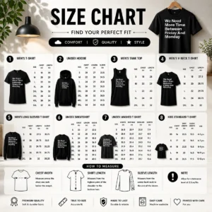 Size chart for Awesome Good Need Time Geek showing measurements in inches and cm for accurate sizing