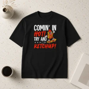 Original Comin' In Hot! Try And Ketchup Funny Hot Dog