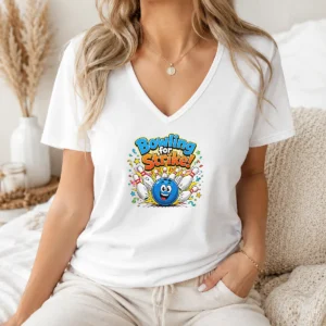 Hot Pretty Bowling For Strike Fun Cartoon Bowling V-Neck Shirt