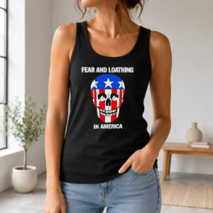 Awesome Pretty Fear And Loathing In America Skull Swastika Eyes tank top featuring bold graphic design on sleeveless cotton fabric