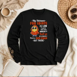 Funny My Tolerance For Idiots Is Low New Strain Out There Minion Long Sleeve Shirt