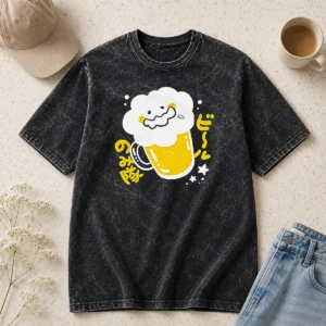 Pretty Beer Drinking Squad Beer Character Kawaii Washed T-Shirt