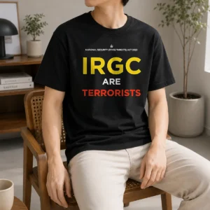 Premium Awesome IRGC Are Terrorists National Security State Threats Act 2026 t shirt in black, front view with bold white text design