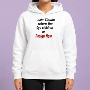 Hot Original Bola Tinubu Return The Oyo Children Or Resign Now hoodie in black with bold white text design