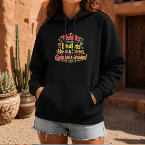 Premium Grandparents Day Thanks Doodle Family Love Hoodie in soft fabric with front pouch pocket and drawstring hood