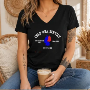 Awesome Cold War Service Air Force Veteran Germany 1984 1991 V Neck Shirt in dark color with bold vintage print