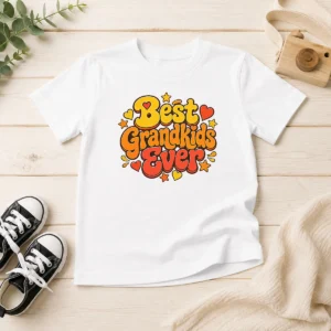 Good Awesome Groovy Retro Grandkids Celebration Kids T Shirt featuring colorful retro design on a soft cotton fabric