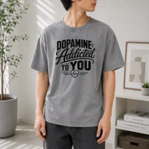 Pretty Dopamine Addicted To You Line Art Romance Washed T-Shirt