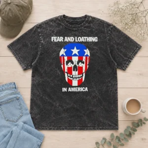 Nice Top Fear And Loathing In America Skull Swastika Eyes Washed T Shirt showing front graphic on soft washed fabric