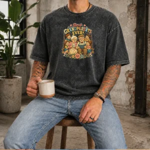 Awesome Best Grandparents Ever Vintage Washed T Shirt in soft cotton fabric with faded print and classic fit