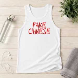 Funny Top Fake Chinese Typography Statement Expression Parody Tank Top
