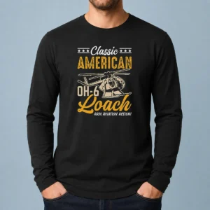 Premium Classic American Hughes OH 6 Cayuse Loach Arm Aviation Action Long Sleeve Shirt