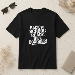 Nice Pretty Back To School Ready Set Conquer Stencil V-Neck Shirt