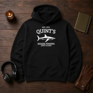 Good Quint'S Est 1975 Shark Fishing Amity Island Silhouette Hoodie