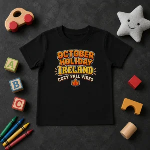 Pretty October Holiday Ireland Cozy Fall Pixel Kids T-Shirt
