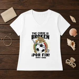 Funny Mexico National Football Team 1994 2026 The Curse Is Broken Por Fin V-Neck Shirt