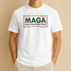 Pretty MAGA Make Algae Grow Again Political Parody Meme Team Algae 2026 t shirt in black, front view