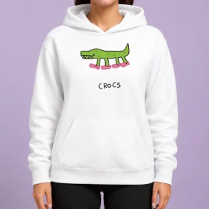 Awesome Funny Crocs Crocodile Wearing Pink Shoes Drawing Hoodie