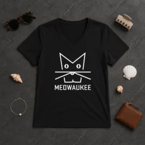 Happy Top Kat Timpf Meowaukee V-Neck Shirt