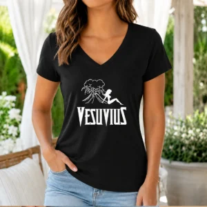 Top Vesuvius Volcano Pin Up Girl Retro Italy V-Neck Shirt