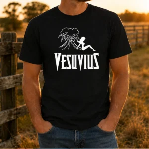 Top Vesuvius Volcano Pin Up Girl Retro Italy t shirt featuring vintage pin up design on a classic crew neck tee