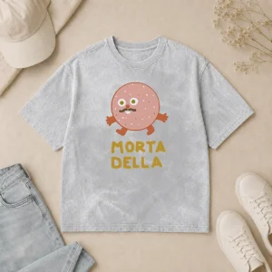 Original Mortadella Food Cartoon Character Salami Meat Washed T-Shirt