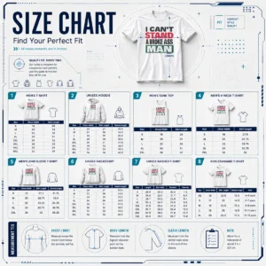Size chart for Official I Can'T Stand A Broke Ass Man with measurements in inches and cm