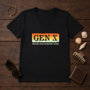 Funny Gen X Adulting Since Elementary School V-Neck Shirt