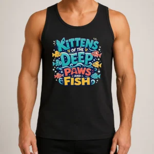 Original Kittens Of The Deep Paws And Fish Typography Tank Top