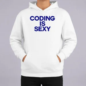Good Original Coding Is Sexy Text hoodie in charcoal gray with front kangaroo pocket and drawstring hood