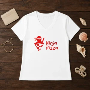 Official Ninja Pizza Martial Arts Character Food Illustration V-Neck Shirt